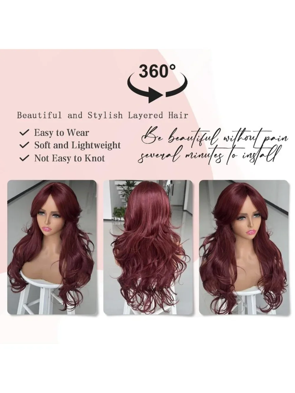 Women's Burgundy Long Blonde Wavy Synthetic Platinum Layered Classic Wigs